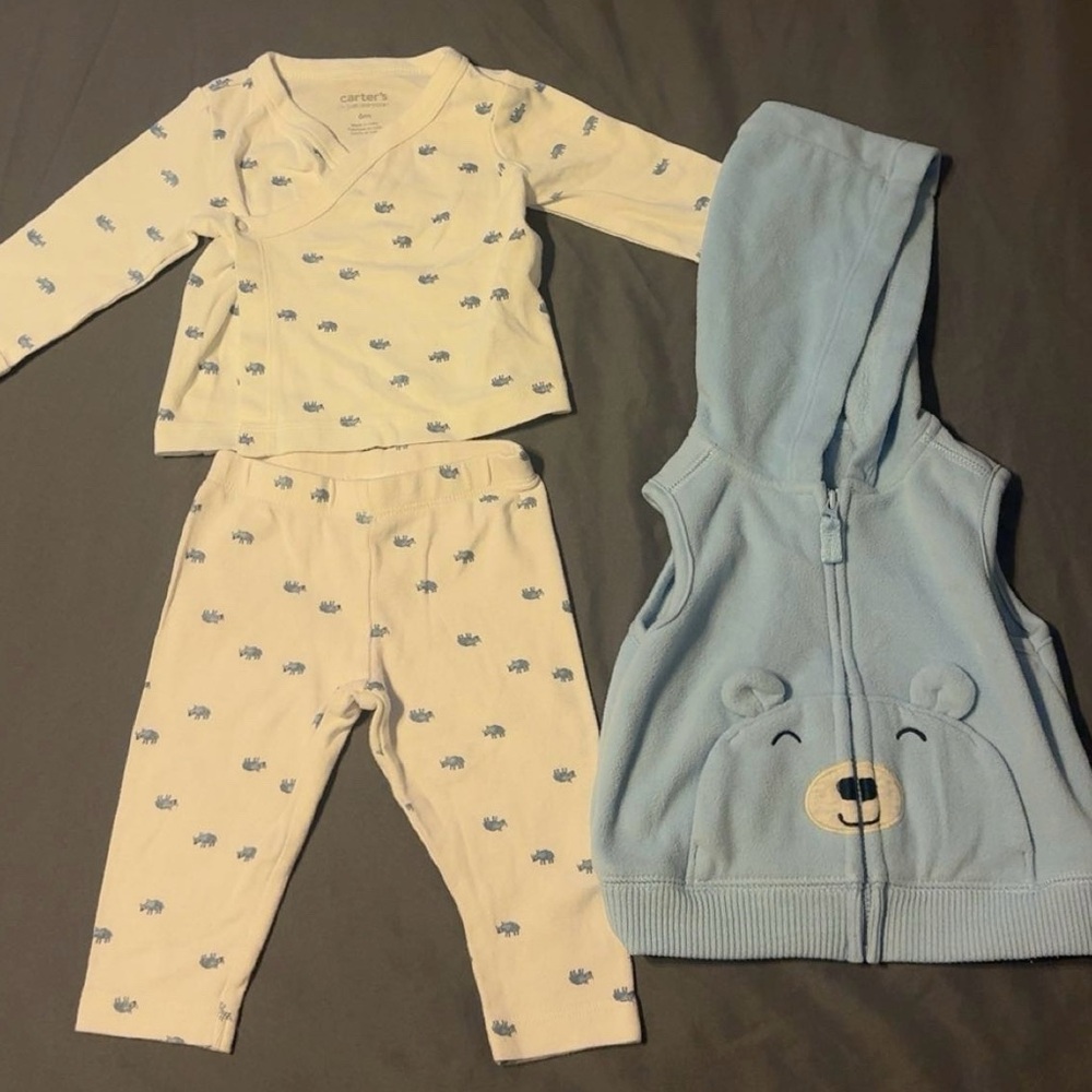 Carter’s Baby 6 Months Bundle Long Sleeve Pant Set w/ Blue Bear Sweater Vest